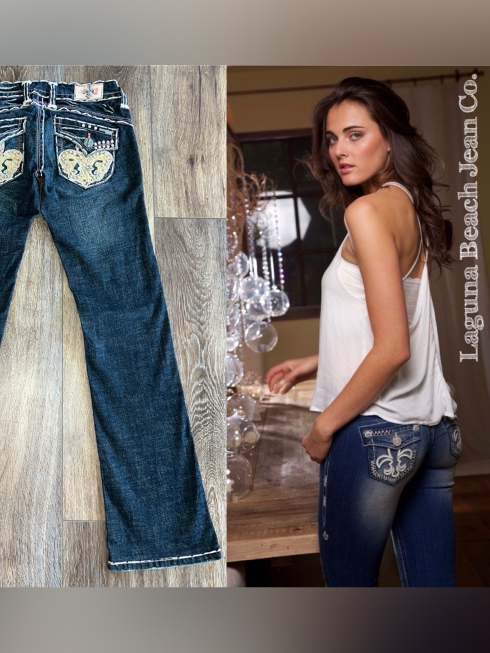 NWOT Laguna Beach Jeans Bootcut
Embellished & Embroidered Fleur De Lis Jeans